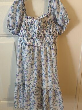 Zhenzi Lavender and White Floral Smocked Dress